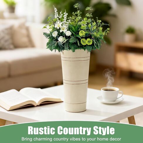 8 عبوات من المزهريات المعدنية المجلفنة للزهور، دلو زهور مقاس 9 بوصة مع مقابض، دلو فرنسي لديكور المنزل وطاولات حفلات الزفاف والديكورات المركزية، بيج in Kuwait