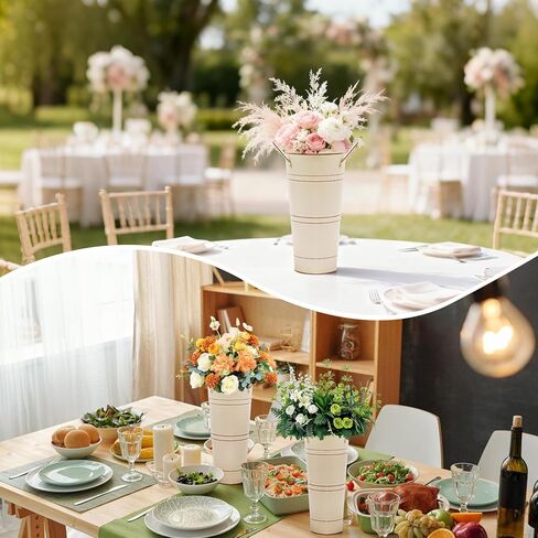 8 عبوات من المزهريات المعدنية المجلفنة للزهور، دلو زهور مقاس 9 بوصة مع مقابض، دلو فرنسي لديكور المنزل وطاولات حفلات الزفاف والديكورات المركزية، بيج in Kuwait