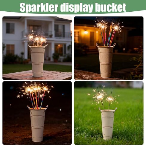 8 عبوات من المزهريات المعدنية المجلفنة للزهور، دلو زهور مقاس 9 بوصة مع مقابض، دلو فرنسي لديكور المنزل وطاولات حفلات الزفاف والديكورات المركزية، بيج in Kuwait