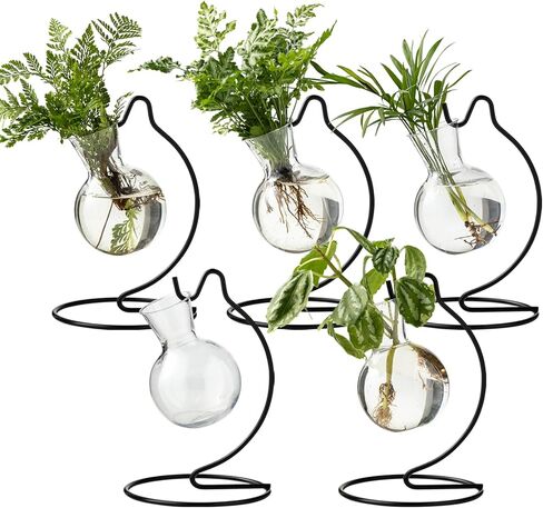 محطة تكاثر النباتات، مزهرية بلاستيكية مع حامل معدني لسطح المكتب، مزهرية مائية خالية من مادة BPA لزراعة النباتات المائية، ديكور مكتب المنزل وطاولة الزفاف (4) in Kuwait