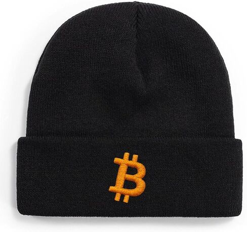 Bitcoin Logo Knit Beanie, Soft Stretchable Winter Warm Hat for Skiing, Unisex Adult Thermal Cap in Saudi Arabia