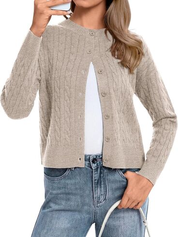 ATHMILE Cropped Cardigan Sweaters for Women Long Sleeve Button Up Cable Knit Lightweight Cardigan Spring Clothes 2026 in Saudi Arabia