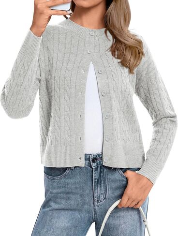 ATHMILE Cropped Cardigan Sweaters for Women Long Sleeve Button Up Cable Knit Lightweight Cardigan Spring Clothes 2026 in Saudi Arabia