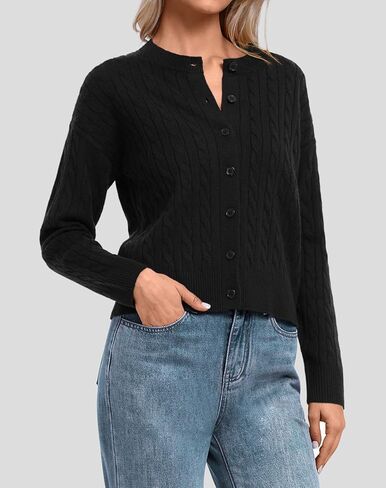 ATHMILE Cropped Cardigan Sweaters for Women Long Sleeve Button Up Cable Knit Lightweight Cardigan Spring Clothes 2026 in Saudi Arabia