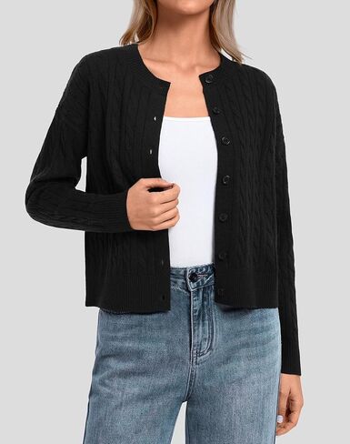 ATHMILE Cropped Cardigan Sweaters for Women Long Sleeve Button Up Cable Knit Lightweight Cardigan Spring Clothes 2026 in Saudi Arabia