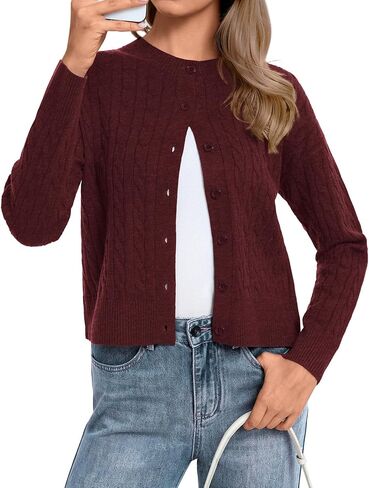 ATHMILE Cropped Cardigan Sweaters for Women Long Sleeve Button Up Cable Knit Lightweight Cardigan Spring Clothes 2026 in Saudi Arabia