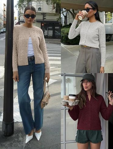 ATHMILE Cropped Cardigan Sweaters for Women Long Sleeve Button Up Cable Knit Lightweight Cardigan Spring Clothes 2026 in Saudi Arabia
