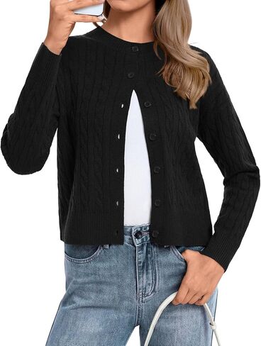 ATHMILE Cropped Cardigan Sweaters for Women Long Sleeve Button Up Cable Knit Lightweight Cardigan Spring Clothes 2026 in Saudi Arabia