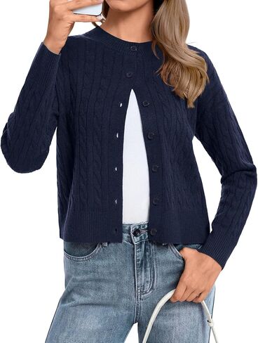 ATHMILE Cropped Cardigan Sweaters for Women Long Sleeve Button Up Cable Knit Lightweight Cardigan Spring Clothes 2026 in Saudi Arabia