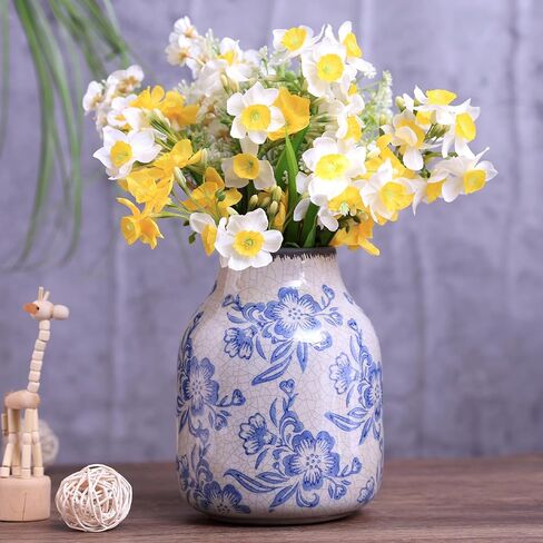 Blue and White Ceramic Vase, Vintage Porcelain Vase with Crackle Glaze, Farmhouse Rustic Oriental Decorative Centerpiece for Living Room, Dining Table, Entryway, and Bookshelf (Elegant Tall) in Saudi Arabia