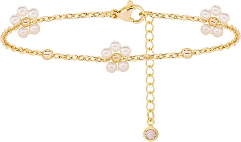 أساور الذهب للنساء - أساور اللؤلؤ المطلية بالذهب عيار 14 قيراط للنساء أساور اللؤلؤ زهرة الأقحوان المطرزة بالذهب in Kuwait