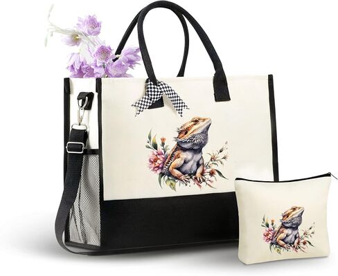InnoBeta Bearded Dragon Gifts for Women Canvas Tote Bag, Bearded Dragon Gifts Tote with Top Zipper Closure and Shoulder Strap for Birthday, Mother's Day, Christmas in Saudi Arabia