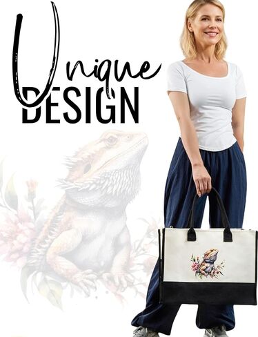 InnoBeta Bearded Dragon Gifts for Women Canvas Tote Bag, Bearded Dragon Gifts Tote with Top Zipper Closure and Shoulder Strap for Birthday, Mother's Day, Christmas in Saudi Arabia