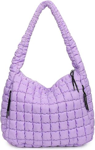 Quilted Puffer Hobo Bag, Large Nylon Crossbody Shoulder Tote, Lightweight Puffy Handbag with Zipper in Saudi Arabia