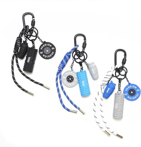 15PCS Fitness Yoga Keychain Set, Gym Accessories with Weight Plate Bottle Large Foam Roller Loops Clips for Keys Bags in Saudi Arabia