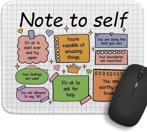 Note to Self Funny Mental Health Awareness Square Non-Slip Waterproof Stitched Edge Mouse Pad, for Wireless Mouse Computers Home, Gifts for Psychologist Counselor Therapist, Self Love Present in Saudi Arabia