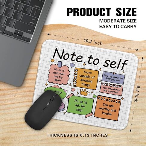 Note to Self Funny Mental Health Awareness Square Non-Slip Waterproof Stitched Edge Mouse Pad, for Wireless Mouse Computers Home, Gifts for Psychologist Counselor Therapist, Self Love Present in Saudi Arabia