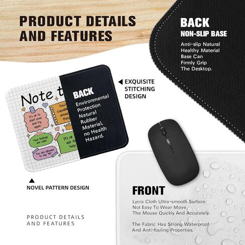 Note to Self Funny Mental Health Awareness Square Non-Slip Waterproof Stitched Edge Mouse Pad, for Wireless Mouse Computers Home, Gifts for Psychologist Counselor Therapist, Self Love Present in Saudi Arabia