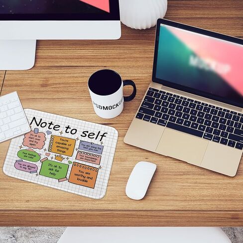 Note to Self Funny Mental Health Awareness Square Non-Slip Waterproof Stitched Edge Mouse Pad, for Wireless Mouse Computers Home, Gifts for Psychologist Counselor Therapist, Self Love Present in Saudi Arabia