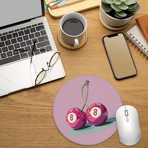 لوحة ماوس كرزية ذات 8 كرات وردية للمكتب، لوحة ماوس جمالية ذات كرة كرزية عصرية من Preppy Y2K للعمل وماوس لاسلكي وملحقات مكتب الكمبيوتر المحمول، 7.9 × 7.9 بوصة in Saudi Arabia