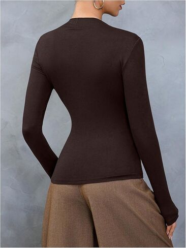 Women's Button Down Mock Neck T Shirts Long Sleeve Fitted Tee Tops Dressy Office Work Clothes in Saudi Arabia
