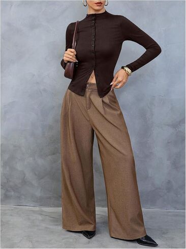 Women's Button Down Mock Neck T Shirts Long Sleeve Fitted Tee Tops Dressy Office Work Clothes in Saudi Arabia