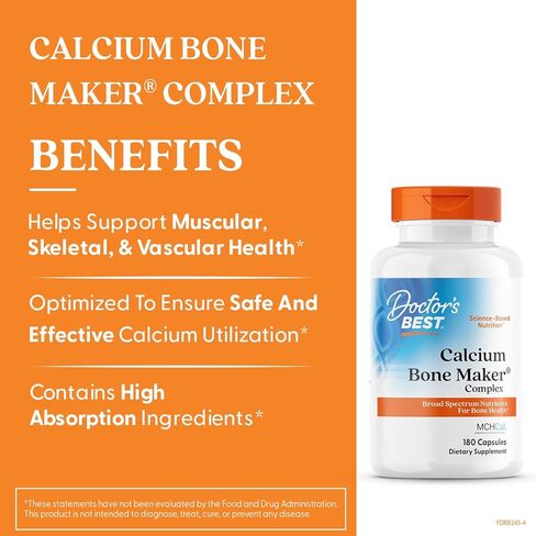 Doctor's Best Calcium Bone Maker Complex with MCHCal, Supports Bone Health, Muscular, Skeletal & Vascular Health, 180 Caps in Kuwait