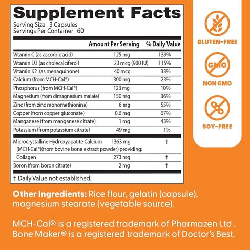 Doctor's Best Calcium Bone Maker Complex with MCHCal, Supports Bone Health, Muscular, Skeletal & Vascular Health, 180 Caps in Kuwait