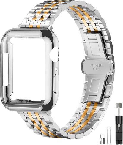 Slim Metal Band with Apple Watch Band 40mm 41mm 38mm 45mm 44mm 42mm, Dressy Stainless Steel Chain Strap for Women Man iWatch Bands Series 9 8 7 6 5 4 3 2 1 SE SE2 in Kuwait