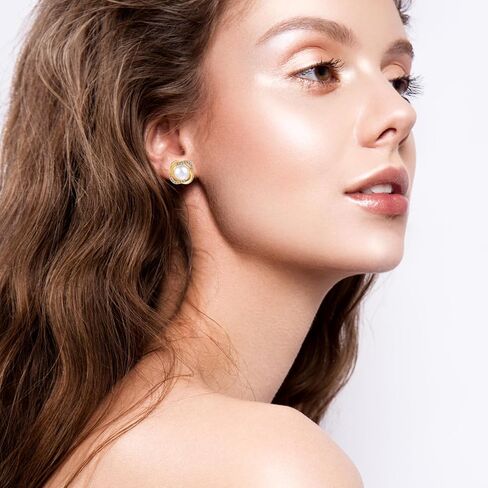 Yolev Pearl Stud Earrings for Women Gold Knot Pearl and Diamond Earrings Cute Elegant Small Pearls Earrings 18K Gold Plated Sterling Silver Post with two earplugs for Bridal Wedding Prom Jewelry Gift in Saudi Arabia