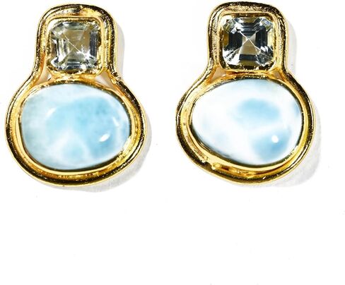 أقراط من الأحجار الكريمة لاريمار جمشت أخضر من الفضة الإسترليني 925، ذهب أصفر عيار 18 قيراط، أقراط عيد ميلاد مصنوعة يدويًا للنساء، أحجار طبيعية in Kuwait