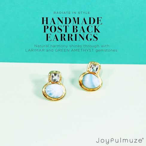 أقراط من الأحجار الكريمة لاريمار جمشت أخضر من الفضة الإسترليني 925، ذهب أصفر عيار 18 قيراط، أقراط عيد ميلاد مصنوعة يدويًا للنساء، أحجار طبيعية in Kuwait