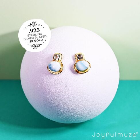 أقراط من الأحجار الكريمة لاريمار جمشت أخضر من الفضة الإسترليني 925، ذهب أصفر عيار 18 قيراط، أقراط عيد ميلاد مصنوعة يدويًا للنساء، أحجار طبيعية in Kuwait