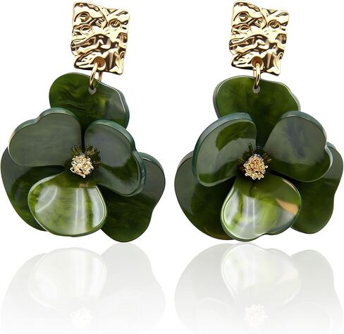 Floral Stud Earrings, Bohemian Big Flower Earring Gold Plated Dainty Flower Stud Earrings for Banquet Party, Unique Gold Fashion Jewelry Gifts for Women (Green/White/Brown) in Saudi Arabia