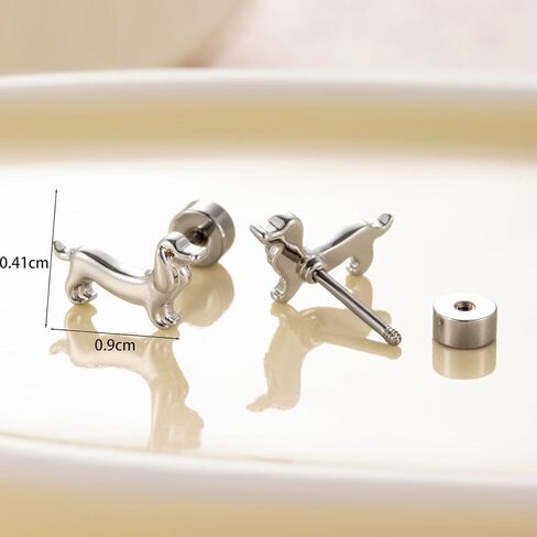 Lovely Dachshund Dog Sleeper Stud Earrings for Women Cartilage Stainless Steel Tiny Puppy Animal Pet Screw Flat Back Tragus Helix Small Studs Earring 18G Post Minimalist Cute Christmas Birthday Jewelry Gifts for Daughter Niece in Saudi Arabia