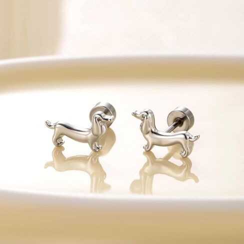 Lovely Dachshund Dog Sleeper Stud Earrings for Women Cartilage Stainless Steel Tiny Puppy Animal Pet Screw Flat Back Tragus Helix Small Studs Earring 18G Post Minimalist Cute Christmas Birthday Jewelry Gifts for Daughter Niece in Saudi Arabia