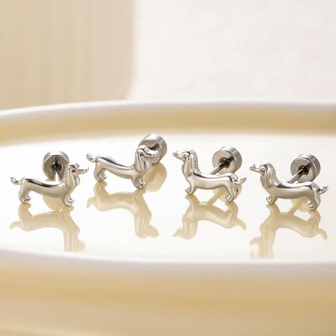 Lovely Dachshund Dog Sleeper Stud Earrings for Women Cartilage Stainless Steel Tiny Puppy Animal Pet Screw Flat Back Tragus Helix Small Studs Earring 18G Post Minimalist Cute Christmas Birthday Jewelry Gifts for Daughter Niece in Saudi Arabia