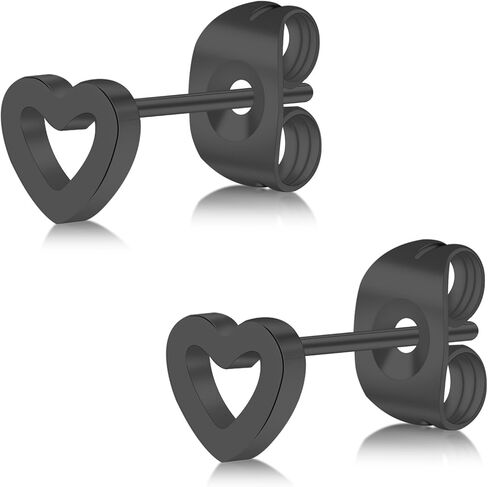 أقراط على شكل قلب من التيتانيوم للنساء، أقراط كلاسيكية بسيطة لا تسبب الحساسية، أقراط أذن مسطحة خفيفة الوزن باللون الذهبي والفضي والأسود والوردي in Kuwait