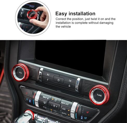 2PCS Aluminum Red Air Conditioning Knob Trim Ring for 2015-2023 Ford Mustang Interior Accessories in Saudi Arabia