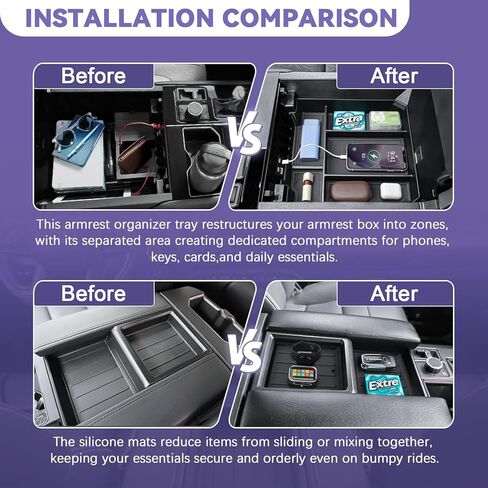 RUNROAD Center Console Organizer Tray Compatible with Toyota Tundra 2022 2023 2024 2025 2026 Accessories, Insert Armrest Tray for Tundra SR SR5 Limited Rubber Liner Mats Secondary Storage Box in Saudi Arabia