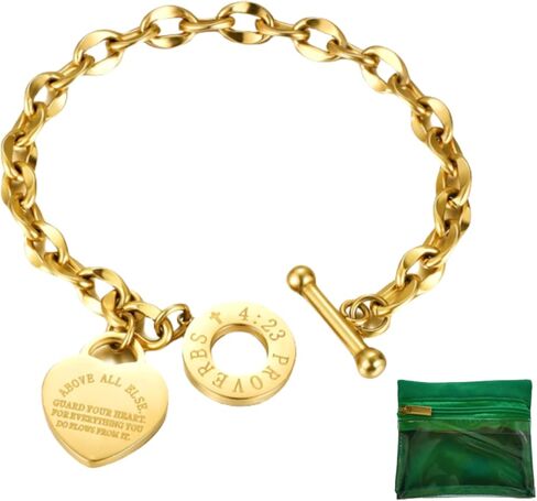 Charm Bracelet for Women 18k Gold/Silver/Rose Gold Plated Love Heart Elegant OT Clasp Stainless Steel Green Bag Packaging Jewelry Gift Birthday in Saudi Arabia