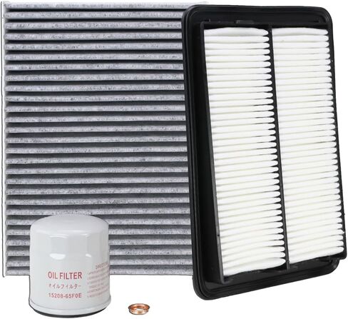 Kefly 16546-5RB1A Engine Air Filter & 15208-65F0E Oil Filter & 27277-6CA0A Cabin Air Filter Fits for 2017-2024 Nissan Kicks 2020-2025 Versa 1.6L in Kuwait