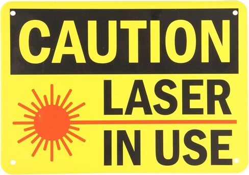تحذير: الليزر قيد الاستخدام، 10 × 7 بوصة، أسود/أحمر على أصفر، ملصق فينيل ذاتي اللصق in Kuwait