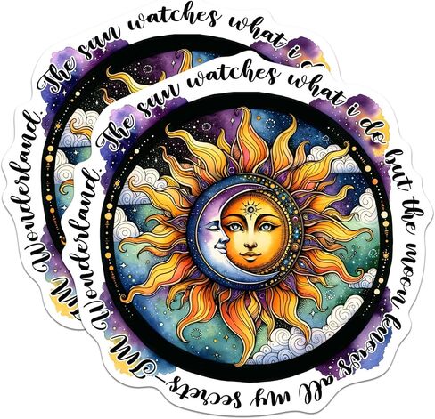 (2 Pack) The Sun Watches What I Do but The Moon Knows All My Secrets Stickers - Mystical Magical - 5 Inches On Longest Side - for Cars, Trucks, Skateboards, Laptops - Made in USA - BMCS0783 in Kuwait
