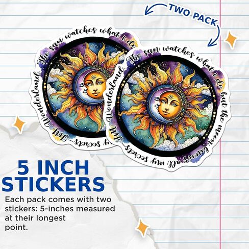 (2 Pack) The Sun Watches What I Do but The Moon Knows All My Secrets Stickers - Mystical Magical - 5 Inches On Longest Side - for Cars, Trucks, Skateboards, Laptops - Made in USA - BMCS0783 in Kuwait