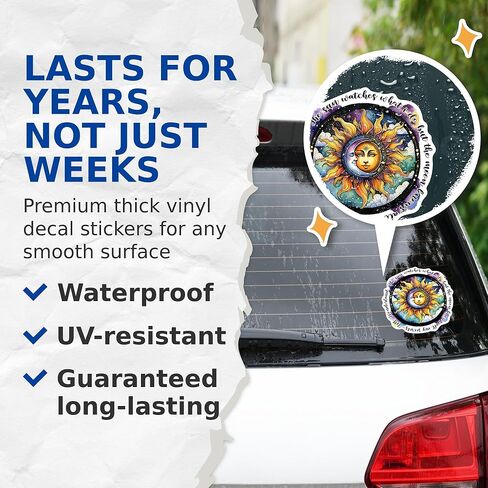 (2 Pack) The Sun Watches What I Do but The Moon Knows All My Secrets Stickers - Mystical Magical - 5 Inches On Longest Side - for Cars, Trucks, Skateboards, Laptops - Made in USA - BMCS0783 in Kuwait