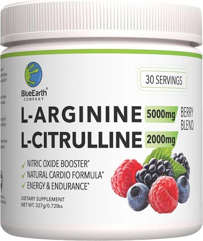 BlueEarth Company L-Arginine 5000mg + L-Citrulline 2000mg مكمل مسحوق مركب - معزز لأكسيد النيتريك - بنكهة التفاح الأخضر - 360 جم in Kuwait