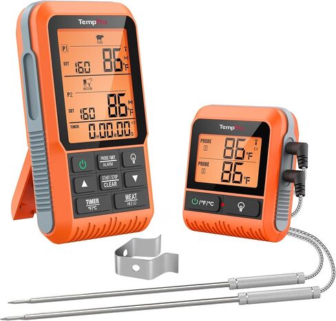 ThermoPro TP829 Wireless LCD Meat Thermometer for Grilling and Smoking, 1000FT Grill Thermometer for Outside Grill with 4 Meat Probes, BBQ Thermometer for Smoker Oven Cooking Beef Turkey in Kuwait