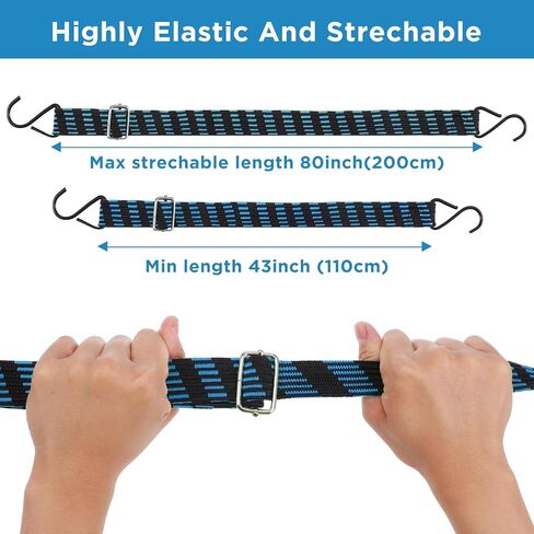 8 Pcs 80 Inch Flat Rubber Bungee Cords with Hooks, Adjustable Heavy Duty Elastic Straps for Securing Tarps, Moving Cargo, Camping, Luggage (Green Black, Blue Black) in Kuwait