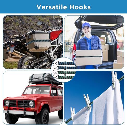 8 Pcs 80 Inch Flat Rubber Bungee Cords with Hooks, Adjustable Heavy Duty Elastic Straps for Securing Tarps, Moving Cargo, Camping, Luggage (Green Black, Blue Black) in Kuwait